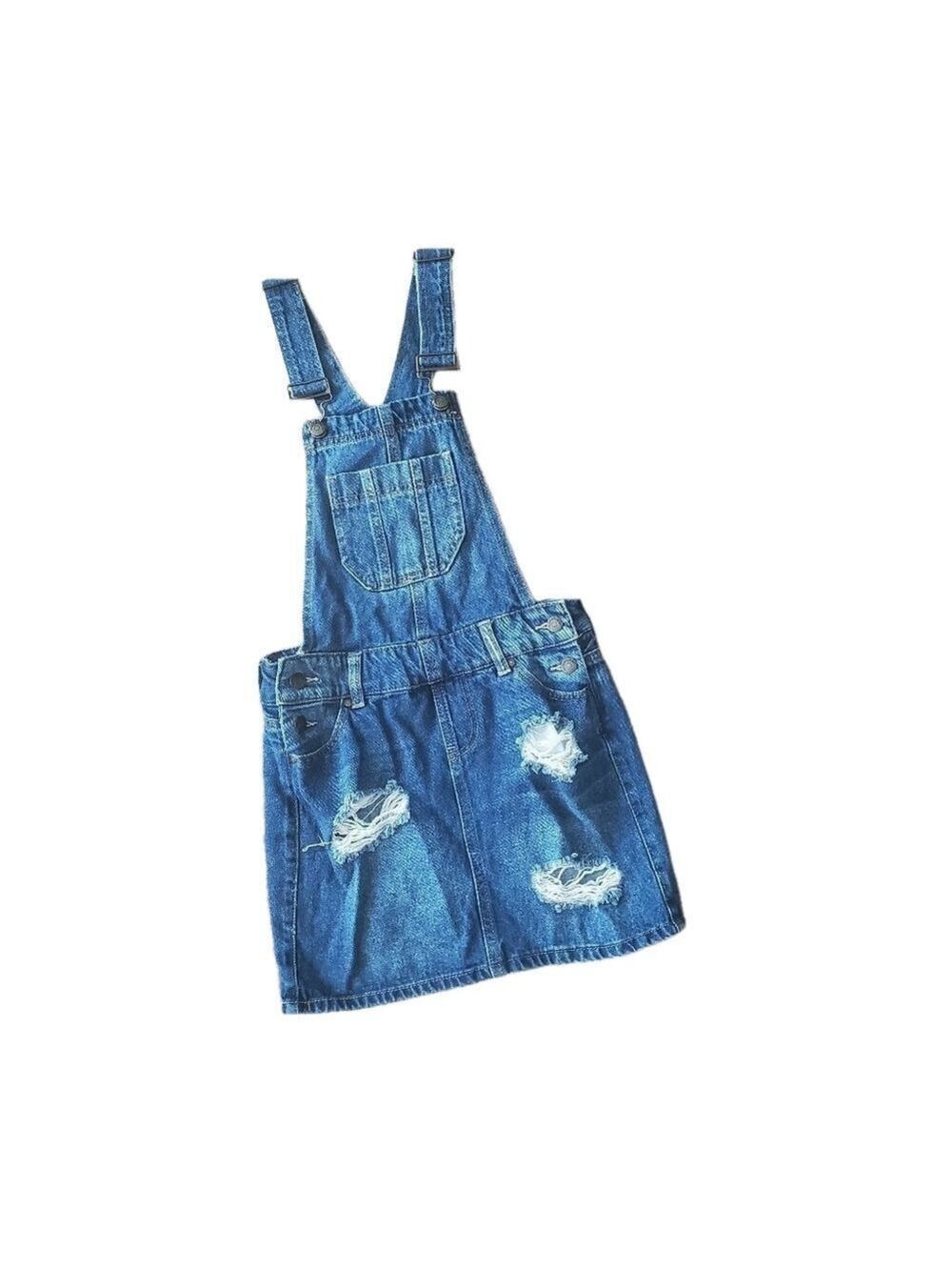 Blue Spice Denim Overalls Dress Distressed Girls Size 0